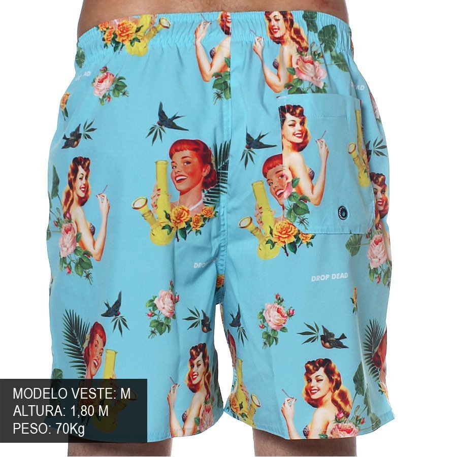 Bermuda Drop Dead Shorts Vintage Floral Azul Claro