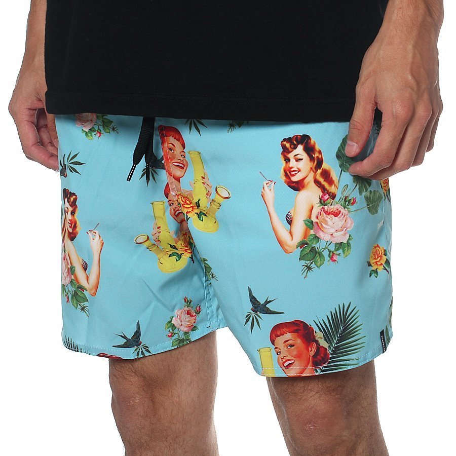 Bermuda Drop Dead Shorts Vintage Floral Azul Claro