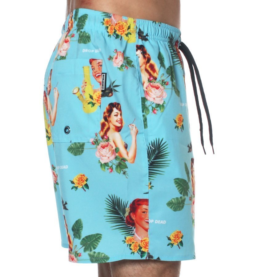 Bermuda Drop Dead Shorts Vintage Floral Azul Claro