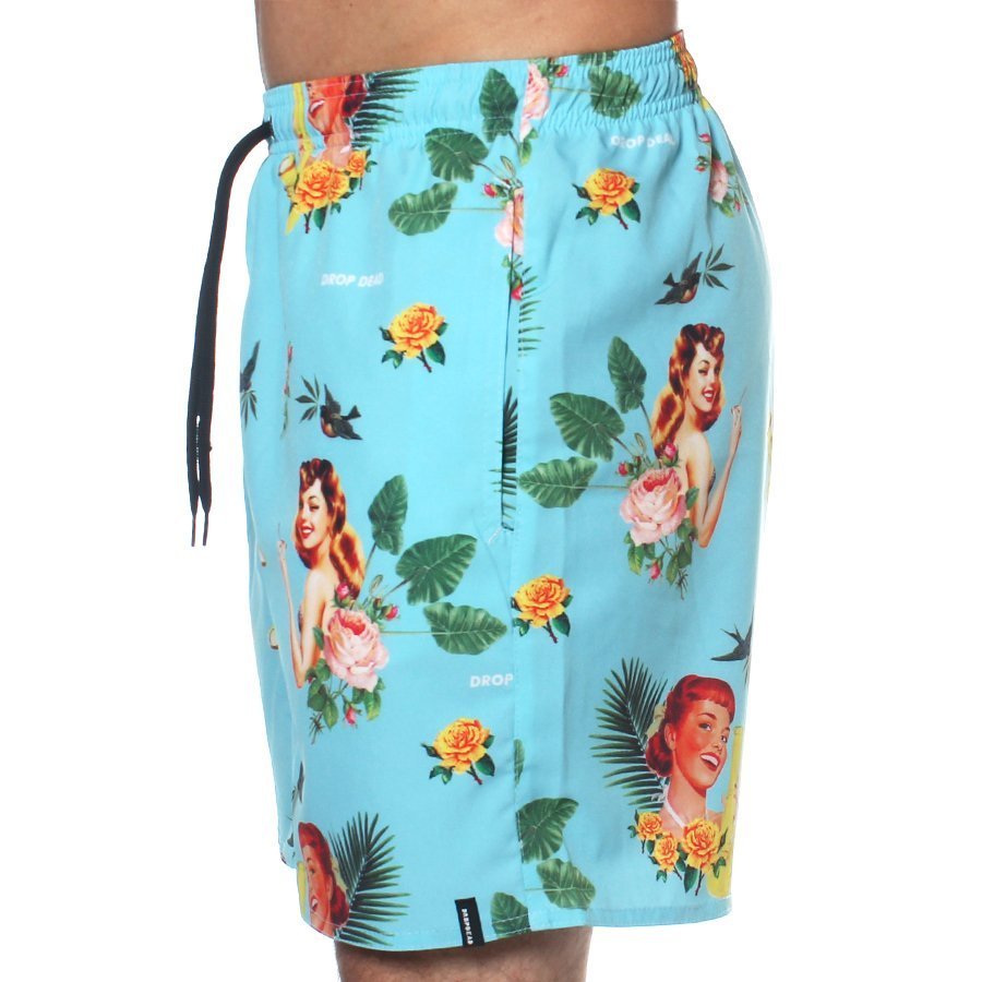 Bermuda Drop Dead Shorts Vintage Floral Azul Claro