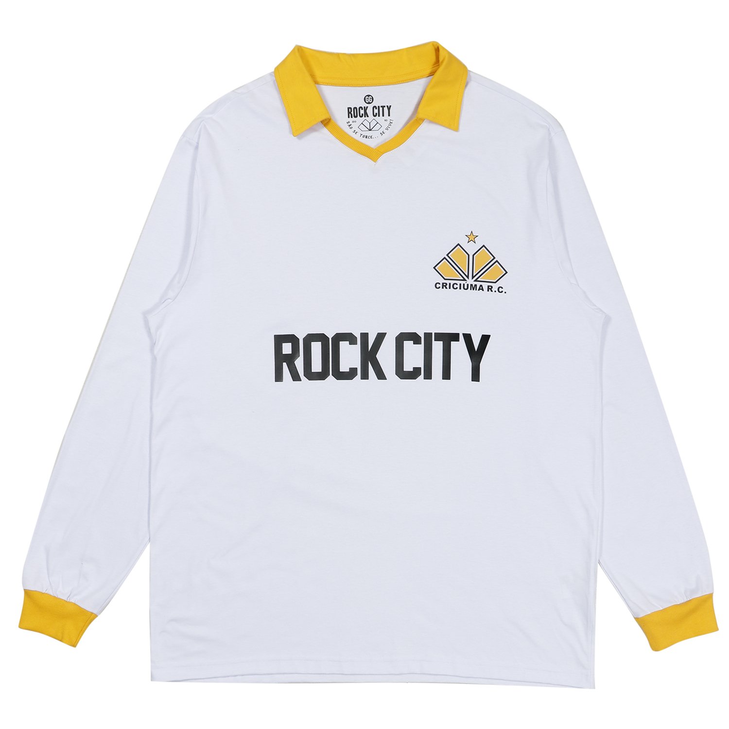 Camiseta Rock City Criciúma Vintage M/L Branco/Amarelo