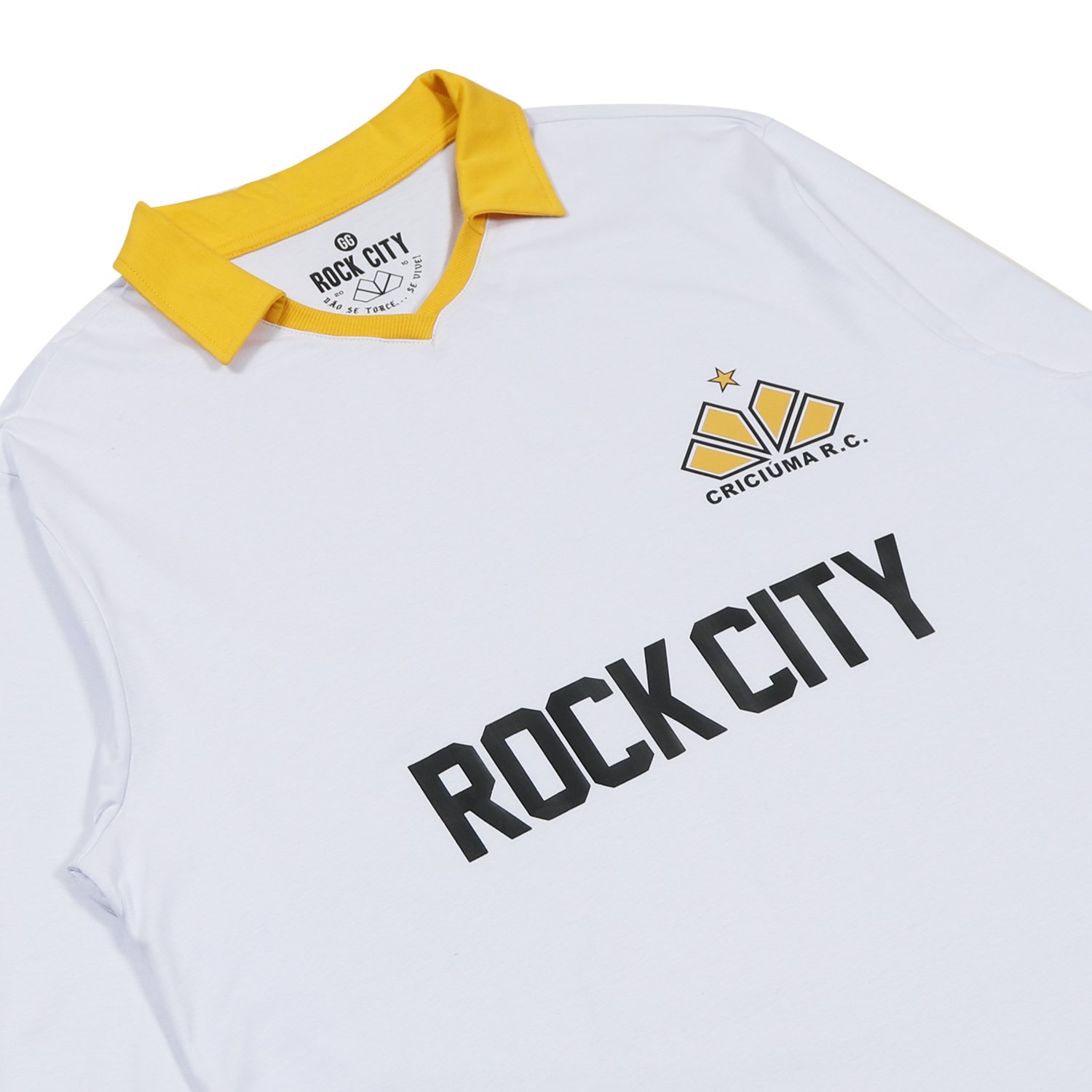 Camiseta Rock City Criciúma Vintage M/L Branco/Amarelo