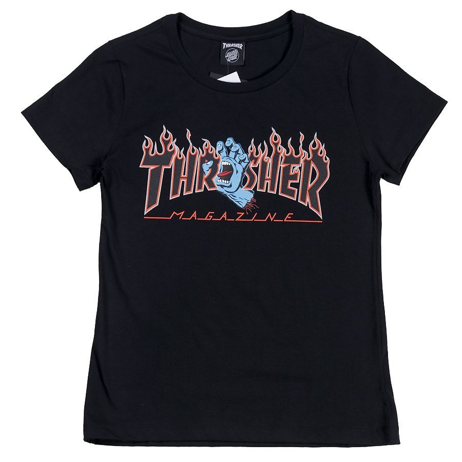 Camiseta Thrasher X Santa Cruz Screaming Flame Logo Feminino Preto