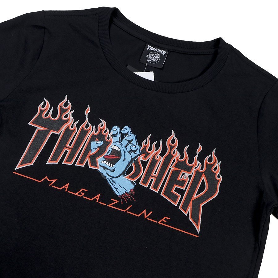 Camiseta Thrasher X Santa Cruz Screaming Flame Logo Feminino Preto