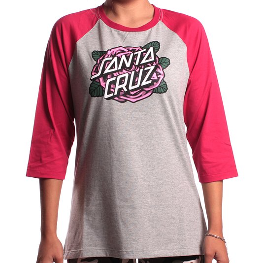Camiseta Santa Cruz 3/4 Rose Dot Cinza Mescla/Rosa