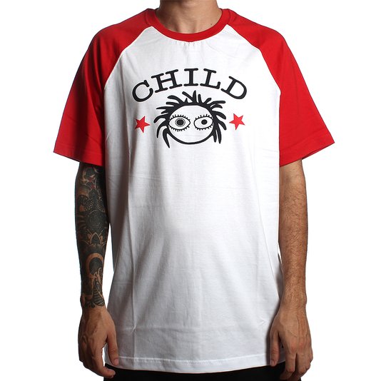 Camiseta Child Raglan Logo Branco/Vermelho