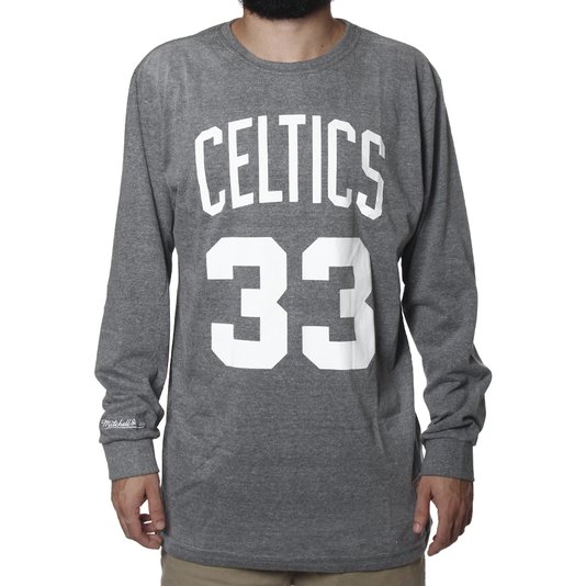 Camiseta Mitchell & Ness Manga Longa Name & Numbers Celtics Chumbo Mescla