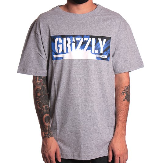 Camiseta GRizzly Tir Dye Box Logo Cinza Mescla