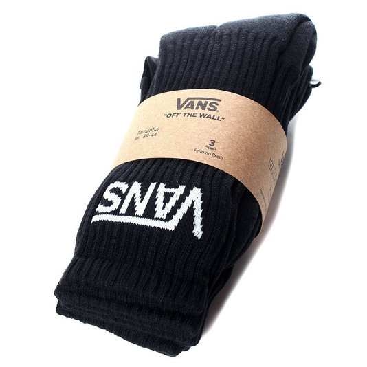 Meia Vans Classic Crew Cano Alto 3PK Preto