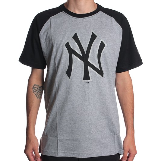 Camiseta New Era New York Logo Raglan Mescla/Preto