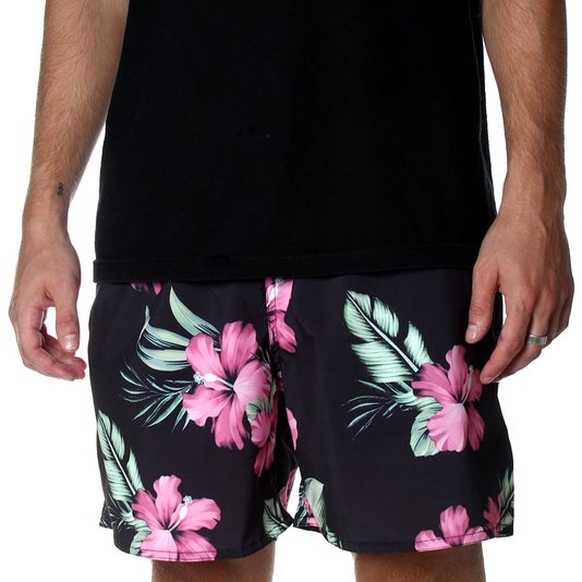 Bermuda Shorts Insane Water Floral Preto/Rosa