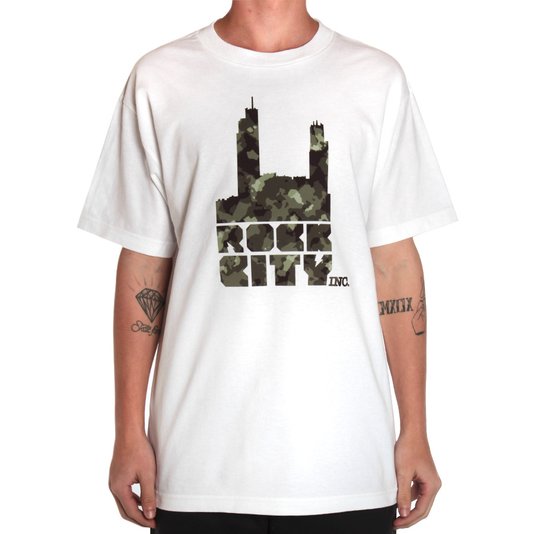 Camiseta Rock City Logo Camo Branco/Verde