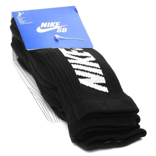 Meia Nike SB Pack 3 Crew Socks Preto 