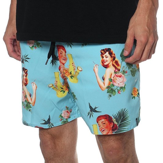 Bermuda Drop Dead Shorts Vintage Floral Azul Claro