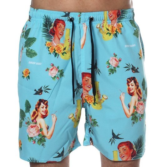 Bermuda Drop Dead Shorts Vintage Floral Azul Claro