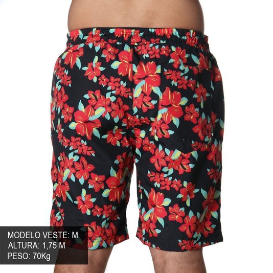 Bermuda Grizzly Hibisco Preto/Vermelho