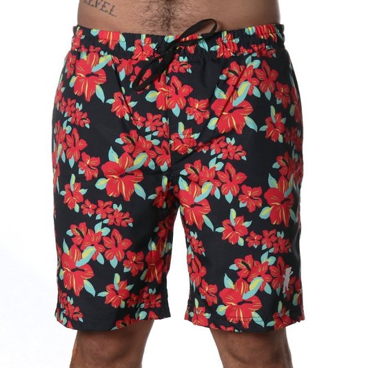 Bermuda Grizzly Hibisco Preto/Vermelho