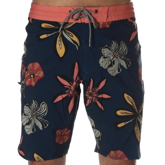 Bermuda Vissla Weirdo Denim Azul Marinho/Laranja