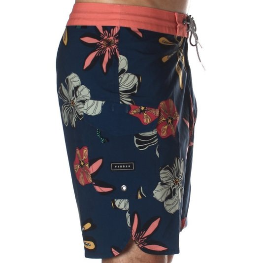 Bermuda Vissla Weirdo Denim Azul Marinho/Laranja
