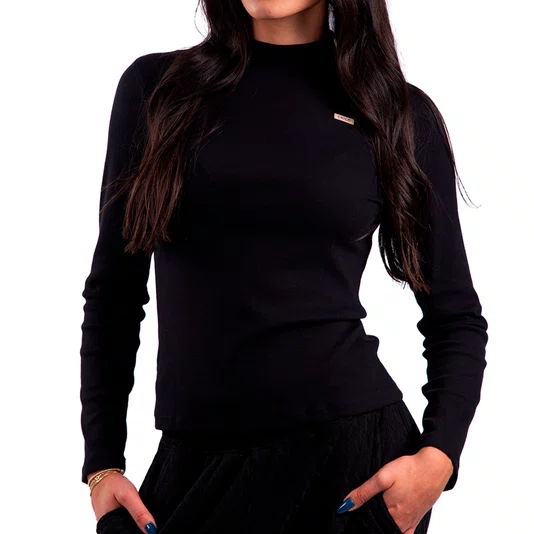 Blusa Child M/L Feminina Label Preto