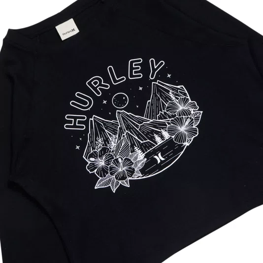 Blusa Hurley M/L Mountain Cropped Preto