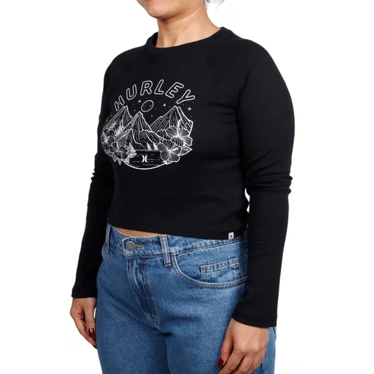 Blusa Hurley M/L Mountain Cropped Preto