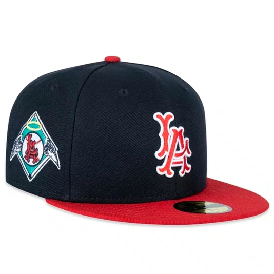 Boné New Era 59fifty Fitted Mlb Los Angeles Angels Fanpage Azul Marinho/Vermelho