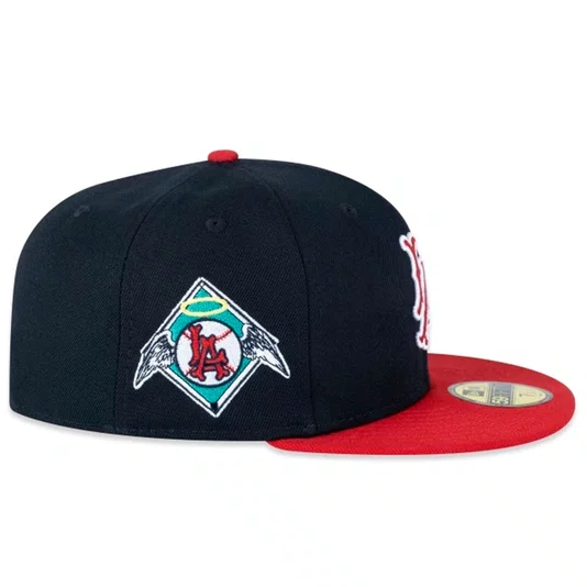 Boné New Era 59fifty Fitted Mlb Los Angeles Angels Fanpage Azul Marinho/Vermelho