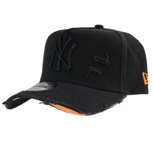 Bone New Era New York 940 Destroyed Preto/Laranja