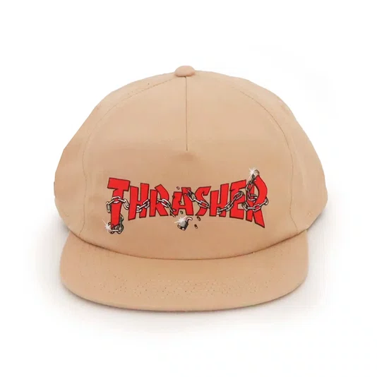 Boné Thrasher Desconstruido Snapback Chains Bege