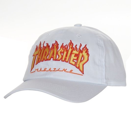 Boné Thrasher Magazine Dad Hat Logo Flame Branco