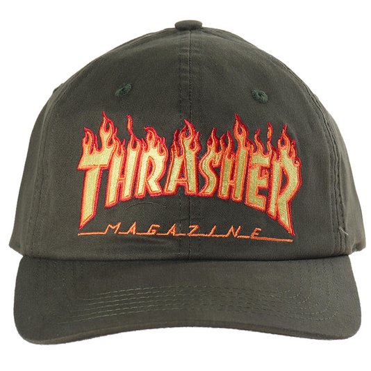 Boné Thrasher Magazine Dad Hat Logo Flame Verde Musgo