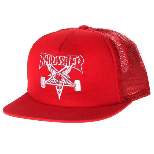 Boné Thrasher Magazine Trucker Skate Goat Vermelho
