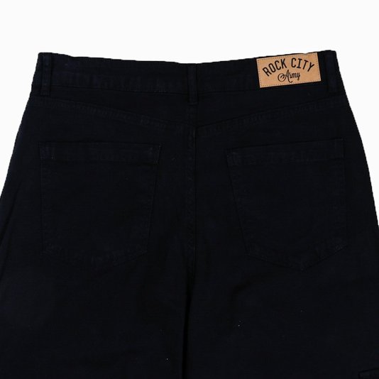 Calça Rock City Army Cargo Sarja Feminino Preto Rock City