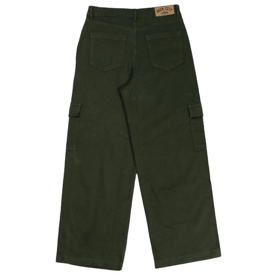 Calça Rock City Army Cargo Sarja Feminino Verde Militar
