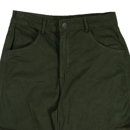 Calça Rock City Army Cargo Sarja Feminino Verde Militar
