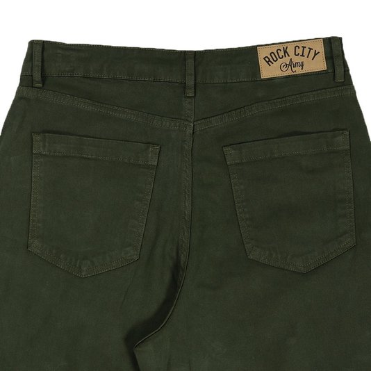 Calça Rock City Army Cargo Sarja Feminino Verde Militar