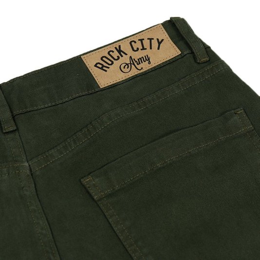 Calça Rock City Army Cargo Sarja Feminino Verde Militar
