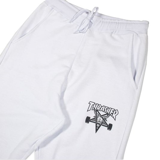 Calça Thrasher Skategoat Jogger Moletinho Feminina Branco