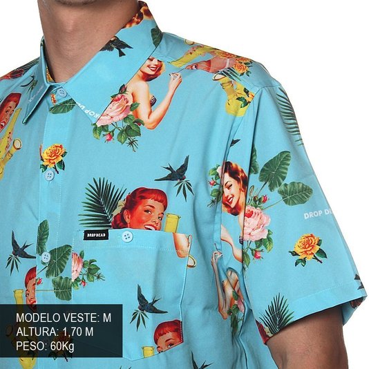 Camisa Dropdead Tropical Floral Azul Claro
