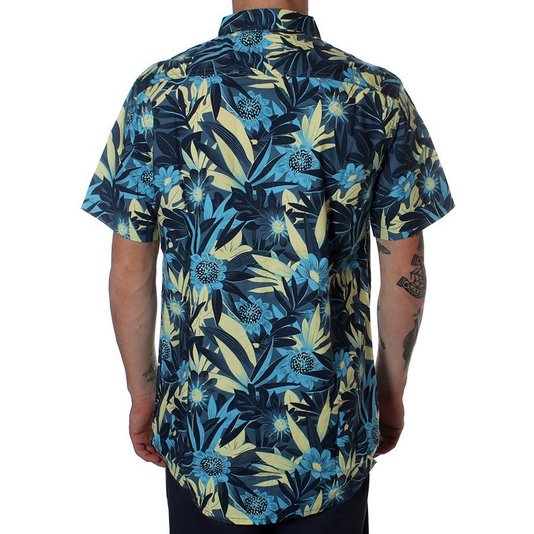 Camisa Quiksilver Manga Curta Hippy Beach Azul/Amarelo
