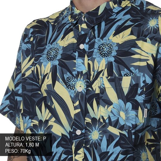 Camisa Quiksilver Manga Curta Hippy Beach Azul/Amarelo