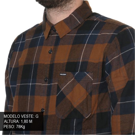 Camisa Volcom Manga Longa Caden Plaid Azul/Marrom