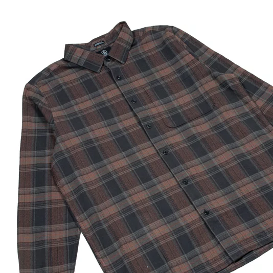 Camisa Volcom Ml Baystone  Marrom/Cinza