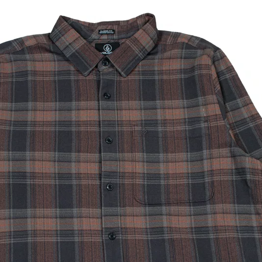 Camisa Volcom Ml Baystone  Marrom/Cinza