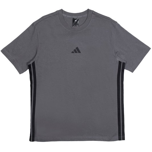 Camiseta Adidas Essentials 3 Stripes Cinza Chumbo