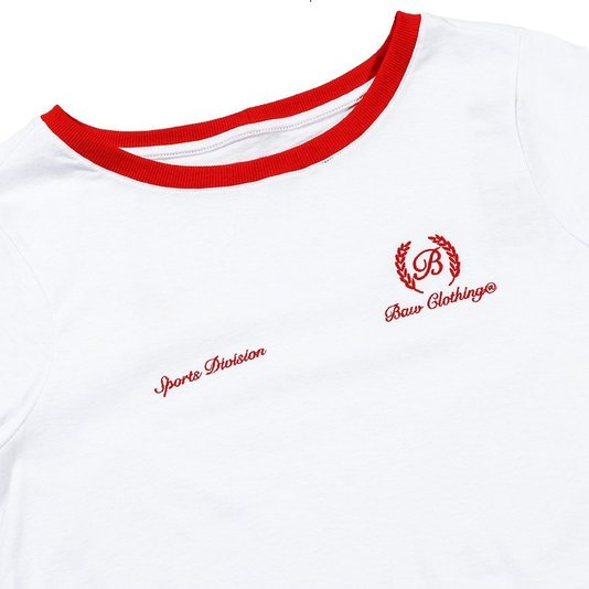 Camiseta Baw Laurel B Cropped Feminino Branco/Vermelho