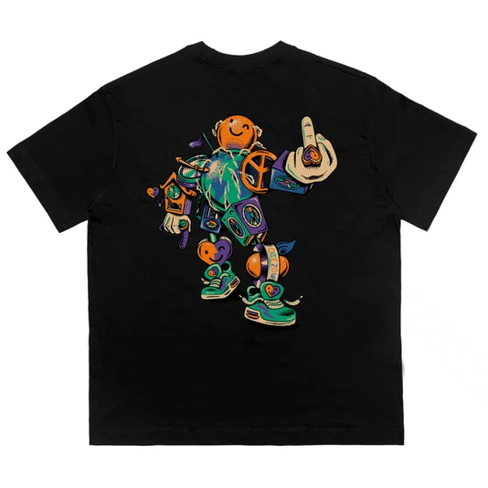 Camiseta Orange Crafted Robot Preto