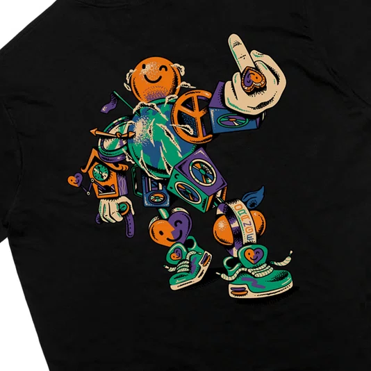 Camiseta Orange Crafted Robot Preto
