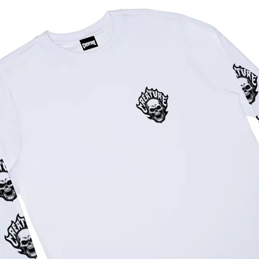 Camiseta Creature M/L Bonehead Flame Branco